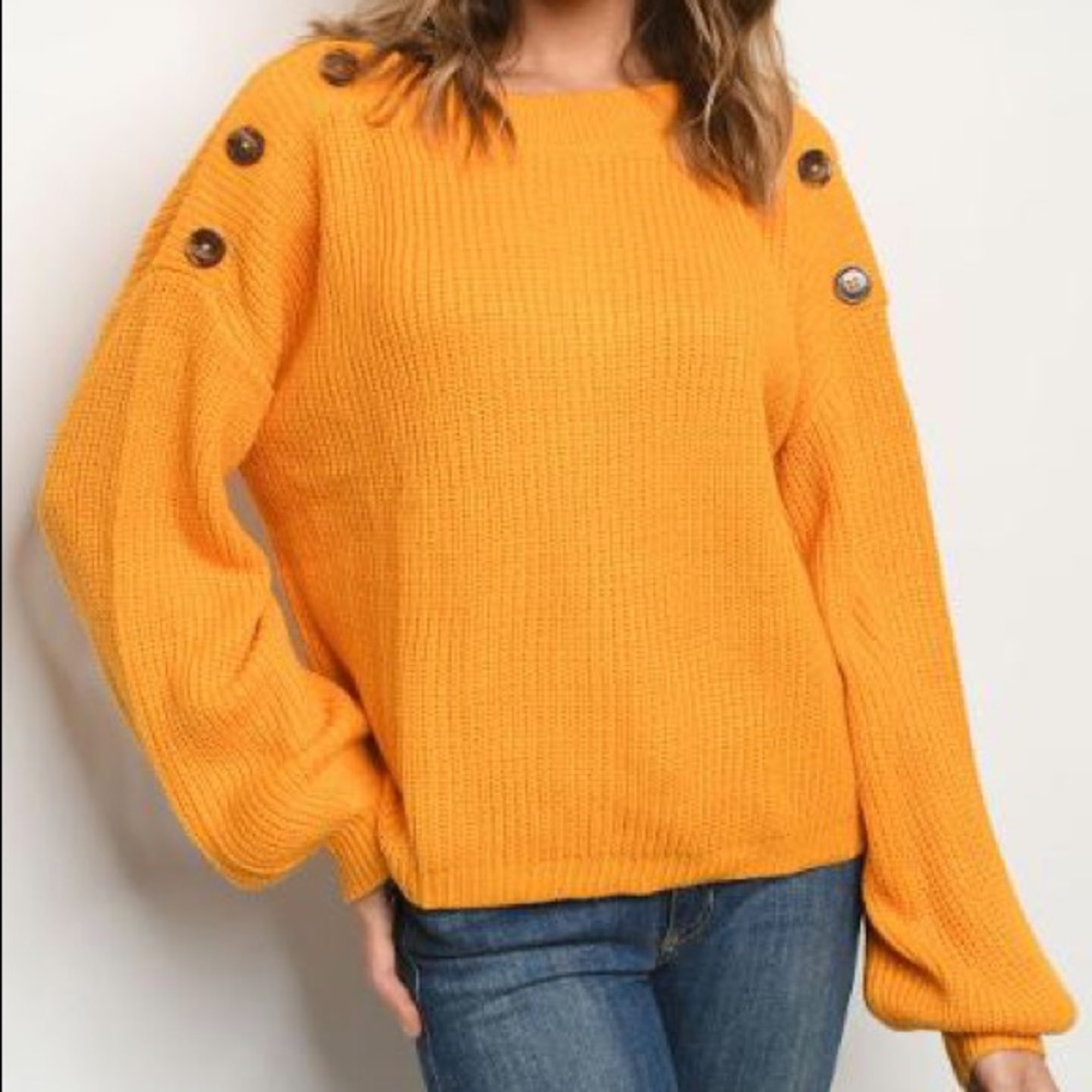 Yellow Button Shoulder Knitted Sweater
